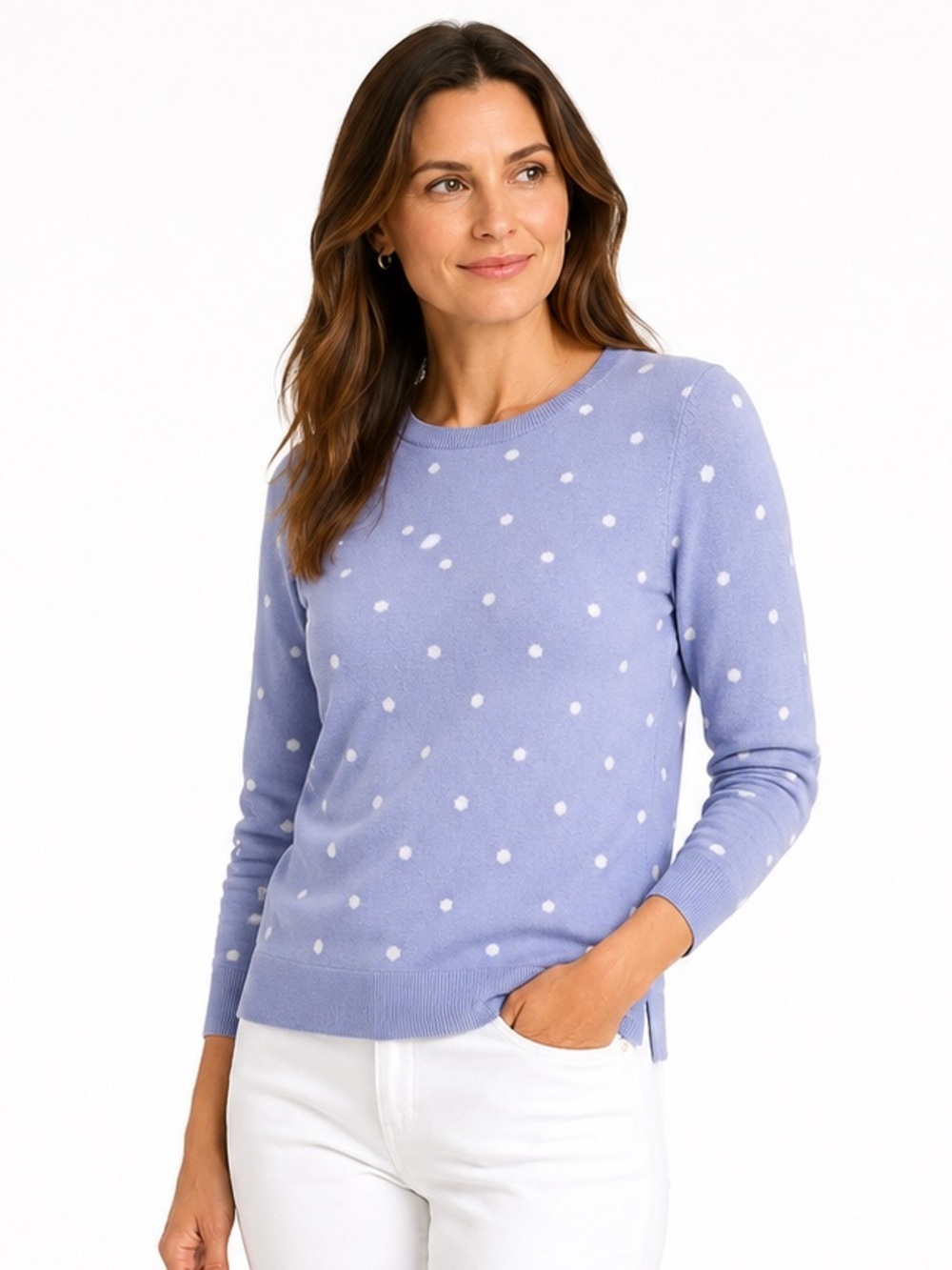 LOFT Outlet Blue Polka Dot Cotton Sweater NWT Crew Neck Small